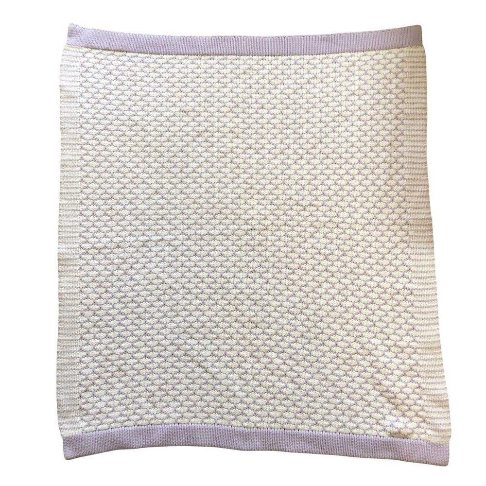 Pottery Barn Kids 30x34 Stroller Blanket Purple White Knit Crib Throw